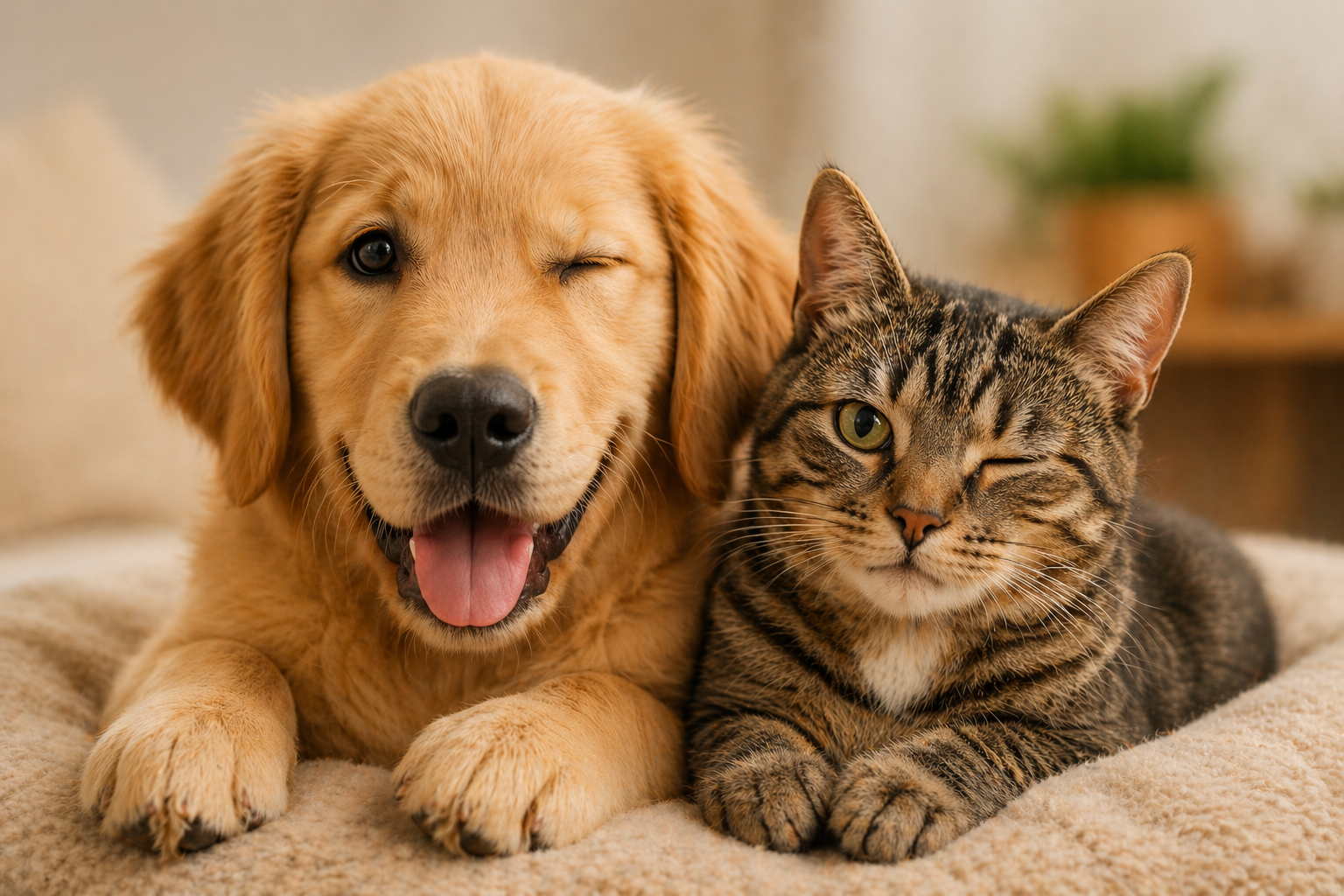 Hund und Katze mit Augenzwinkern