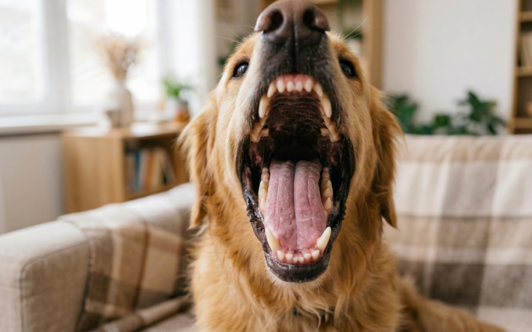 Golden Retriever mit weit geöffnetem Maul